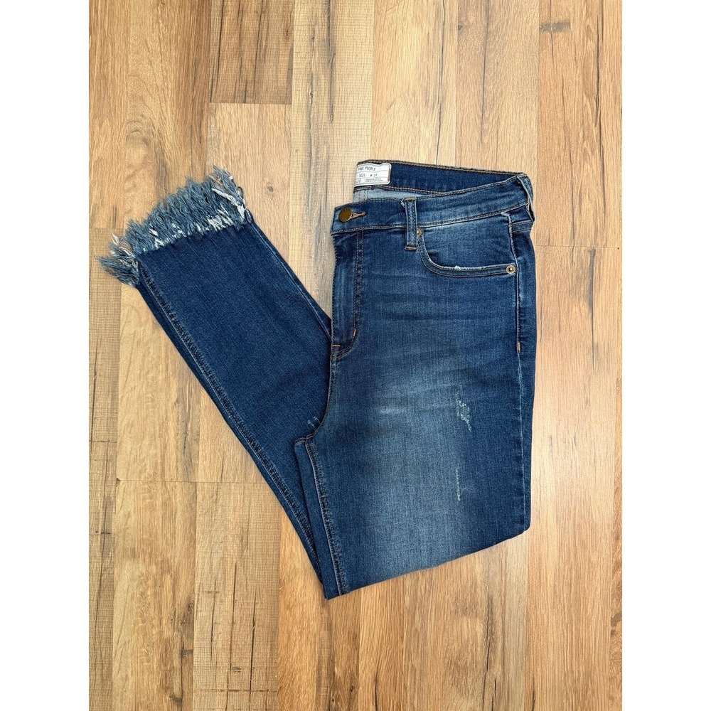 Free People Jeans W31 Distressed Raw Hem‎ Stretch Denim NWOT Blue